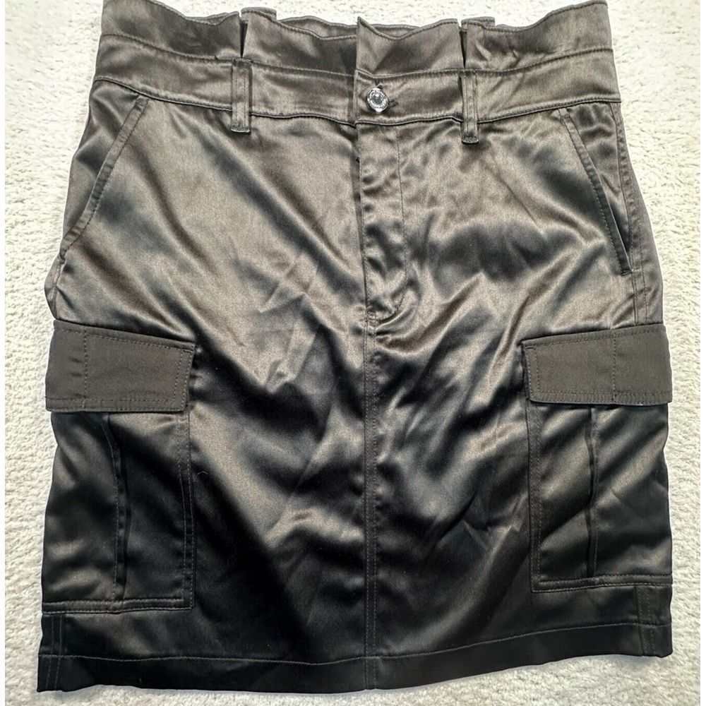 WHBM White House Black Market Skirt Womens 8 Black Satin Cargo Soft Utility Mini